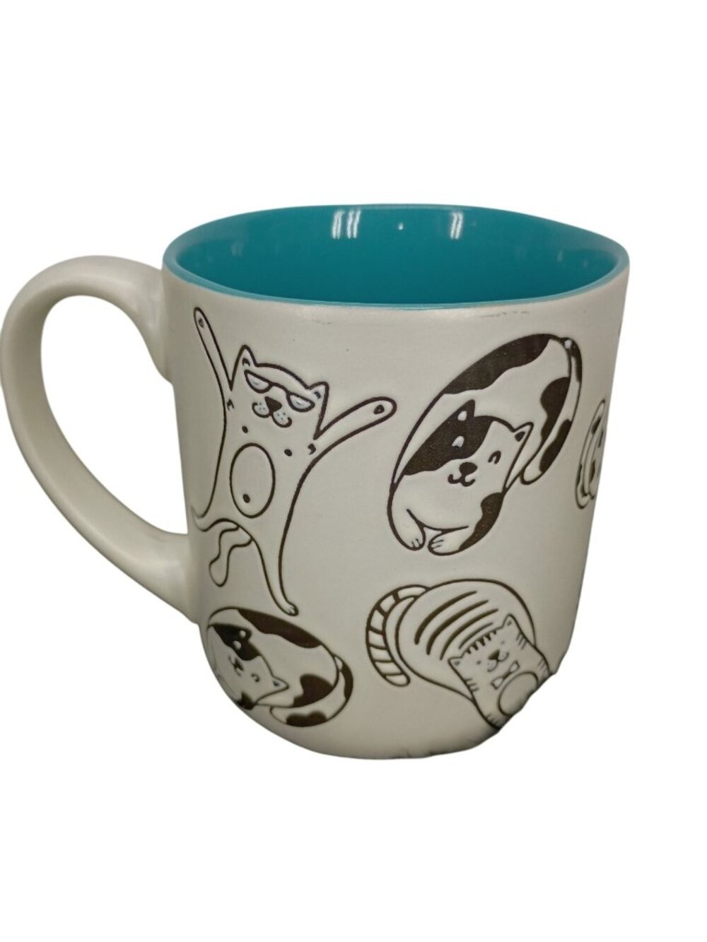 Cute Ceramic Mug With Cat Illustrations & Teal Interior‎ - 12oz